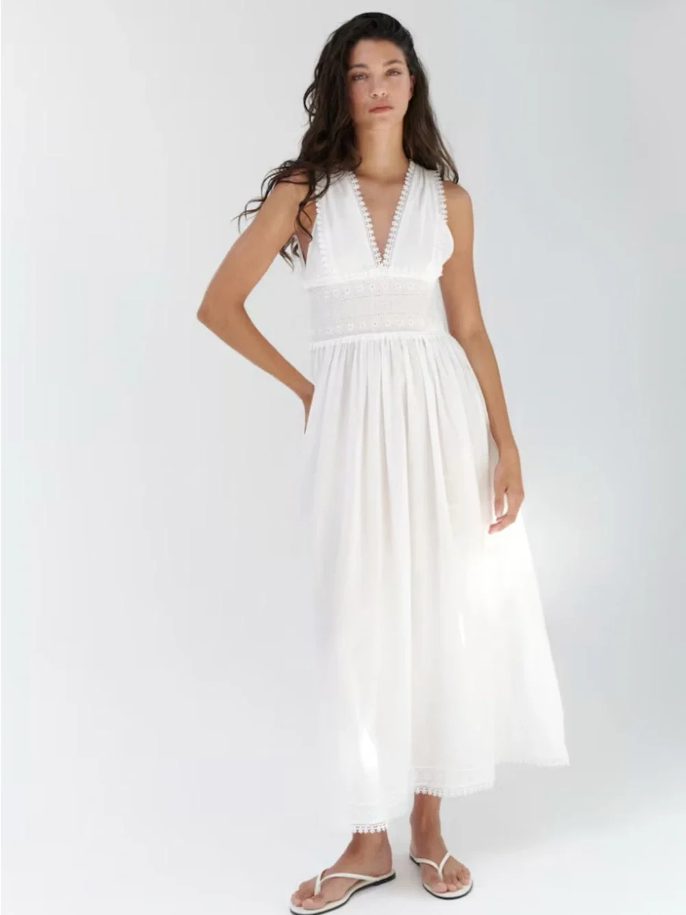 Muslin White Lace-Trim Maxi Dress - NWT, size S (will fit up to slim size 6) - Picture 2 of 6